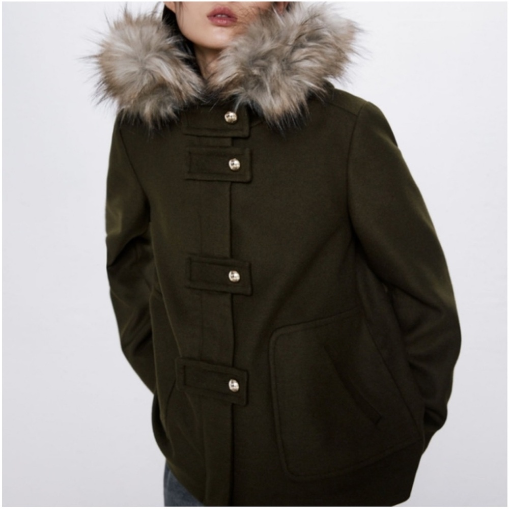 ZARA Fall coat Jacket Faux Fur Hood size M